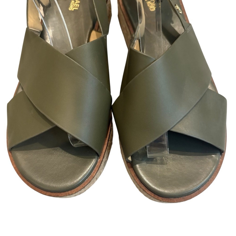 Michael Michael Kors Meryl Leather Criss Cross Espadrille Platform Olive, Sz 8 - Picture 7 of 14